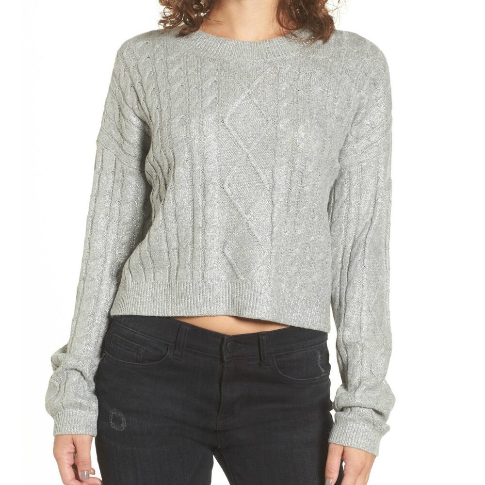 Silver Metallic Cable Knit Sweater